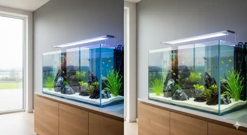 A side-by-side comparison of acrylic and glass aquarium panels.
